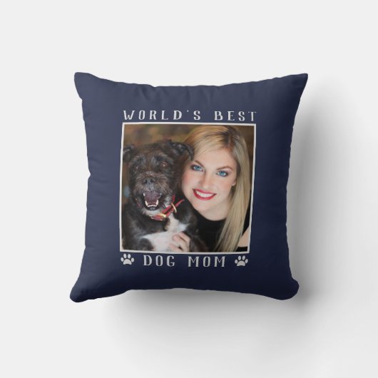 世界の犬最高の母の手がペットの写真のネイビーをプリント クッション (裏面)
