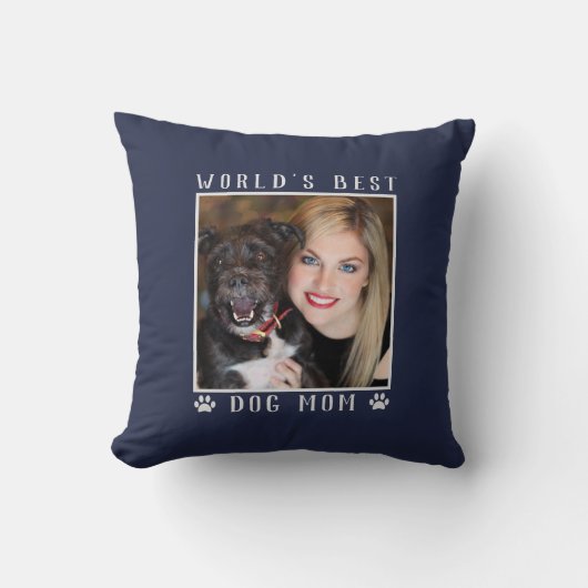 世界の犬最高の母の手がペットの写真のネイビーをプリント クッション (正面)
