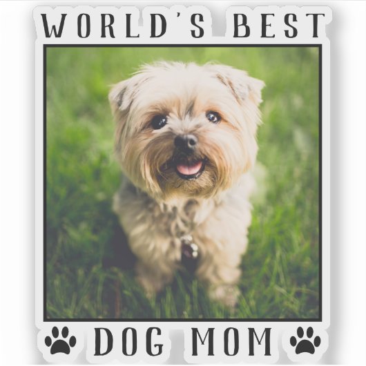 世界の犬最高の母の手がペットの写真のフレームをプリント シール (正面)