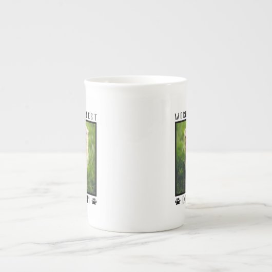 世界の犬最高の母の手がペットの写真のフレームをプリント ボーンチャイナマグカップ (正面)