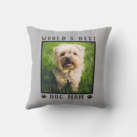 世界の犬最高の母の手がペットの写真をプリント素朴 クッション (裏面)