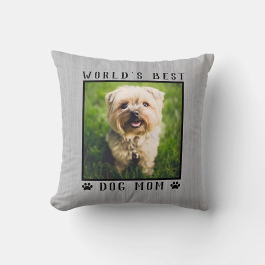 世界の犬最高の母の手がペットの写真をプリント素朴 クッション (正面)