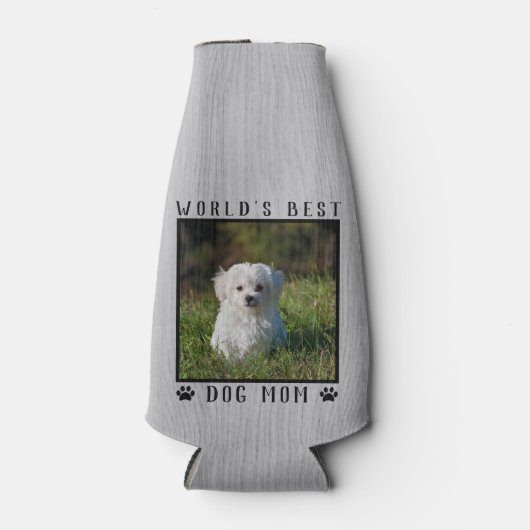 世界の犬最高の母の手がペットの写真をプリント素朴 ボトルクーラー (正面)