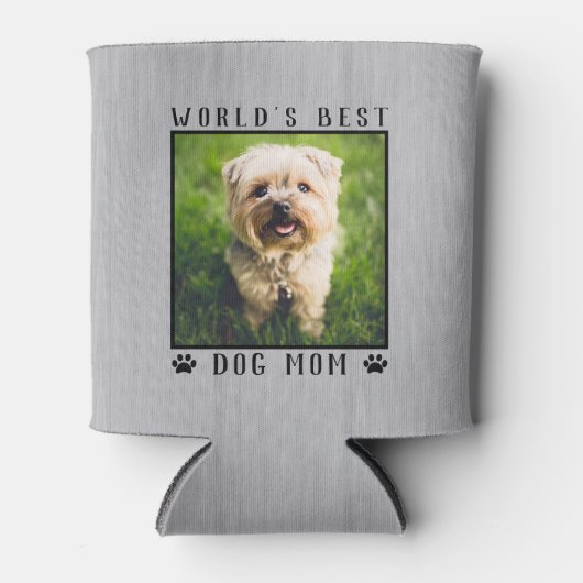 世界の犬最高の母の手がペットの写真をプリント素朴 缶クーラー (正面)