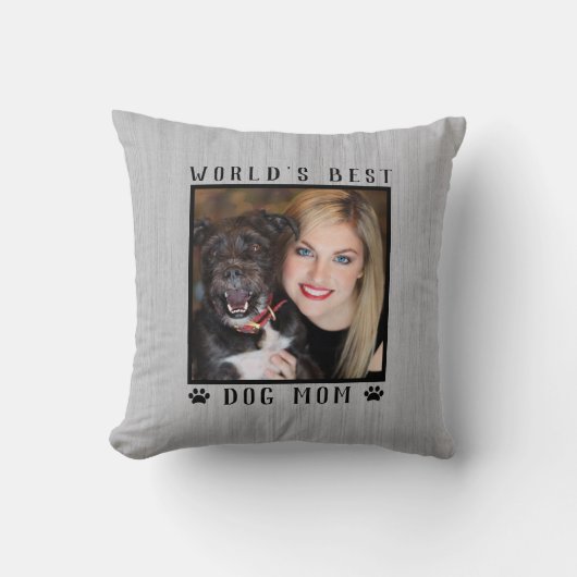 世界の犬最高の母の手が写真をプリント素朴 クッション (正面)