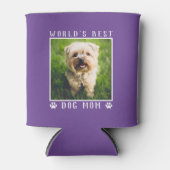 世界の犬最高の母の手が紫の上に写真をプリント 缶クーラー (正面)