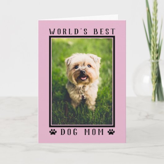 世界の犬最高の母ハッピーバースデーフォトピンク カード (正面)