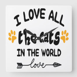 世界の猫が大好きことわざ スクエア壁時計