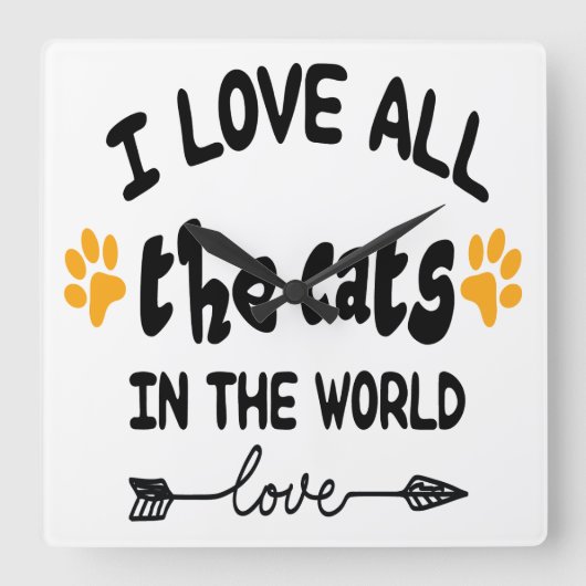 世界の猫が大好きことわざ スクエア壁時計 (正面)