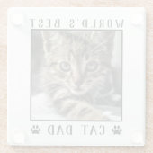 世界の猫最高ののパパの手がペットの写真フレームをプリント ガラスコースター (裏面)