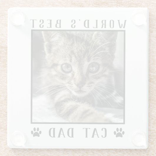 世界の猫最高ののパパの手がペットの写真フレームをプリント ガラスコースター (裏面)