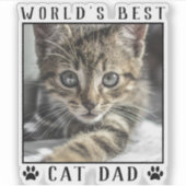 世界の猫最高ののパパの手がペットの写真フレームをプリント シール (正面)