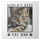 世界の猫最高ののパパの手がペットの写真フレームをプリント タイル (正面)