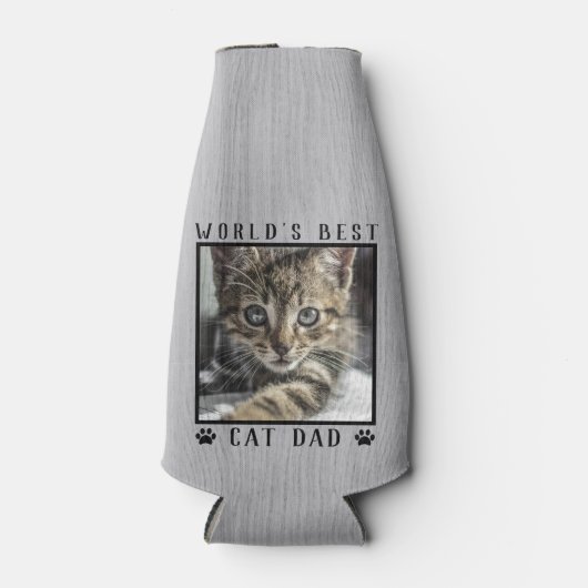 世界の猫最高ののパパの手がペットの写真フレームをプリント ボトルクーラー (正面)