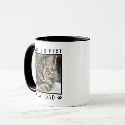 世界の猫最高ののパパの手がペットの写真フレームをプリント マグカップ (正面左)