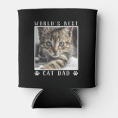 世界の猫最高ののパパの手が猫の写真を黒でプリント 缶クーラー (正面)