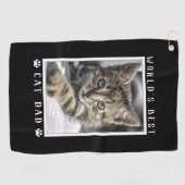 世界の猫最高ののパパポープがペットフォトブラックをプリント ゴルフタオル (横)