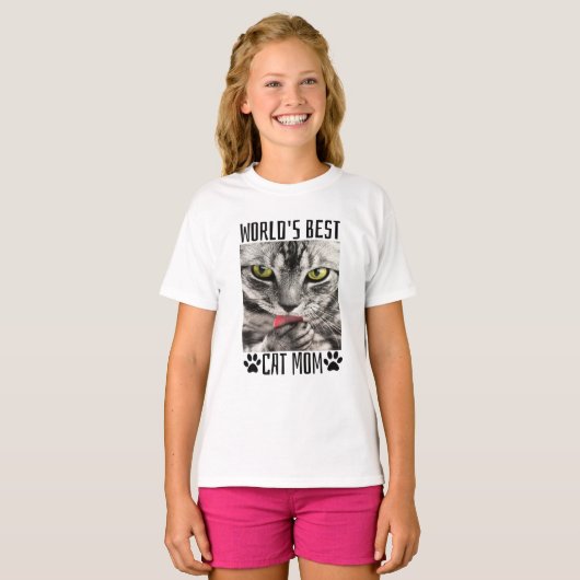 世界の猫最高ののママ Tシャツ (正面フル)