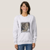 世界の猫最高ののモマー手がペットの写真をプリント スウェットシャツ (正面フル)