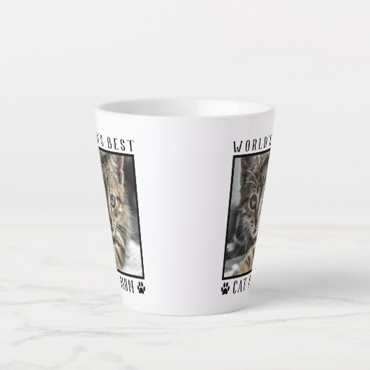 世界の猫最高のの母の手がペットの写真の枠をプリント カフェラテマグ (正面)
