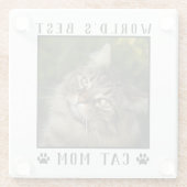 世界の猫最高のの母の手がペットの写真の枠をプリント ガラスコースター (裏面)