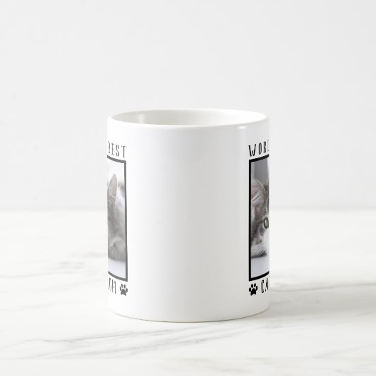 世界の猫最高のの母の手がペットの写真の枠をプリント コーヒーマグカップ (中央)