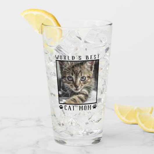 世界の猫最高のの母の手がペットの写真の枠をプリント タンブラーグラス (アイス正面)