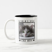 世界の猫最高のの母の手がペットの写真の枠をプリント ツートーンマグカップ (左)