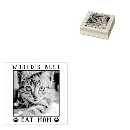 世界の猫最高のの母の手がペットの写真の枠をプリント ラバースタンプ (押印)