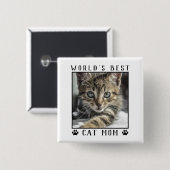世界の猫最高のの母の手がペットの写真の枠をプリント 缶バッジ (正面&裏面)