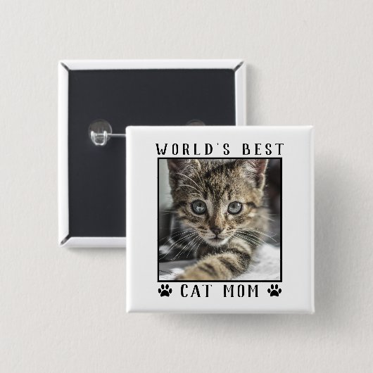 世界の猫最高のの母の手がペットの写真の枠をプリント 缶バッジ (正面&裏面)