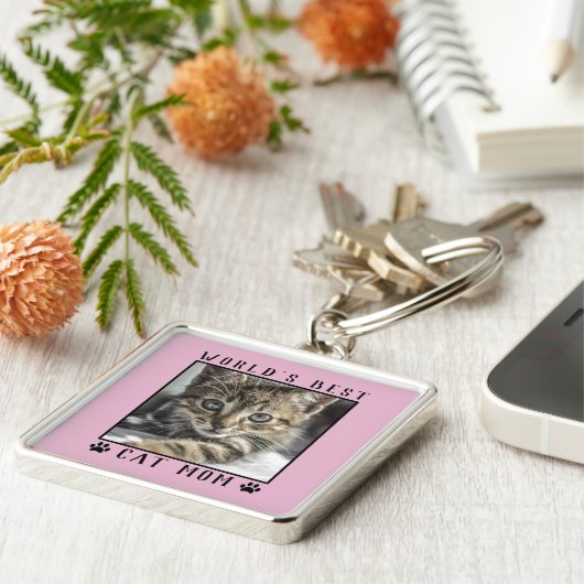 世界の猫最高のの母の手がペットの写真をパック キーホルダー (側面)