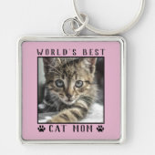 世界の猫最高のの母の手がペットの写真をパック キーホルダー (正面)