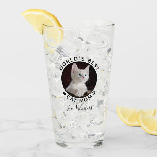 世界の猫最高のの母の手がペットの写真をプリント タンブラーグラス (アイス正面)