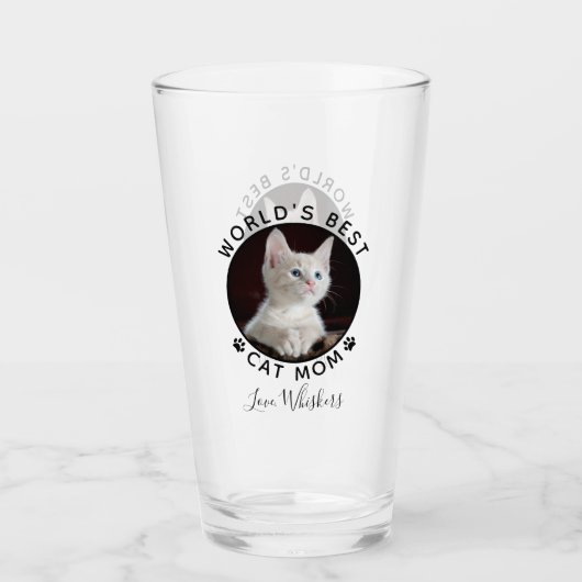 世界の猫最高のの母の手がペットの写真をプリント タンブラーグラス (正面)