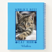 世界の猫最高のの母の手がペットフォトブルーをプリント ノートブック (裏面)