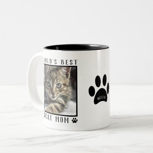 世界の猫最高のの母の爪が猫の写真をプリント ツートーンマグカップ (正面左)