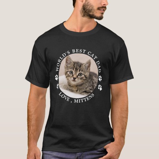 世界の猫最高のパパポーププリントのカスタムペット写真 Tシャツ (正面)