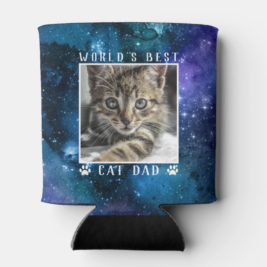 世界の猫最高のパパポーププリント宇宙ペット写真 缶クーラー (裏面)