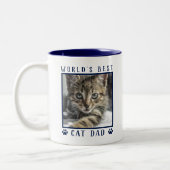 世界の猫最高のパパポーププリントPet Photo Navy ツートーンマグカップ (左)