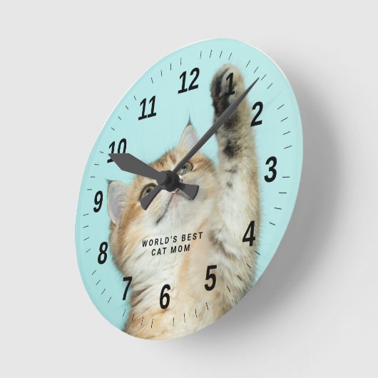 世界の猫最高の母さんカスタム写真 ラウンド壁時計 (傾斜)