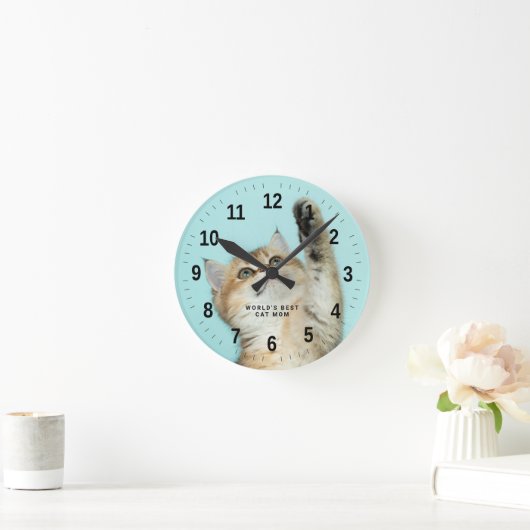 世界の猫最高の母さんカスタム写真 ラウンド壁時計 (ホーム)