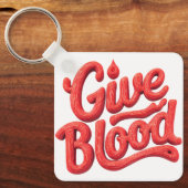 世界の献血デー – 光沢のある献血文字 キーホルダー (正面)
