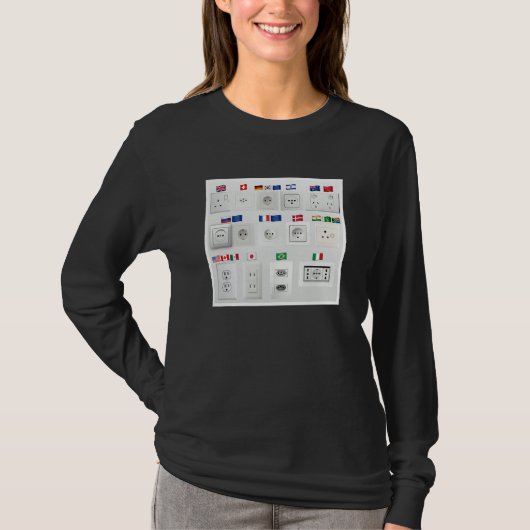 世界の異なる国の電源コンセント Tシャツ (正面)