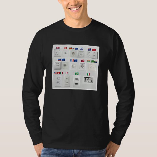 世界の異なる国の電源コンセント Tシャツ (正面)