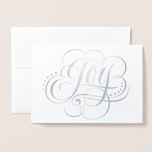 世界の白い銀箔クリスマスエンジェルへの喜び 箔カード (封筒付き正面)