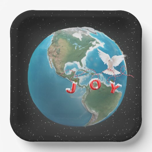 世界の白い鳩とクリスマスの喜び ペーパープレート (正面)