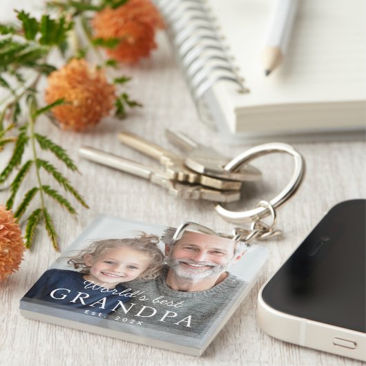 世界の祖父最高の祖父の最初年の写真 キーホルダー (正面右)