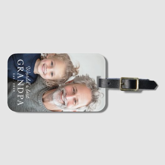 世界の祖父最高の祖父の最初年の写真 ラゲッジタグ (正面横)