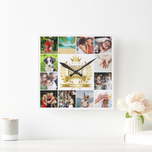 世界の祖父母最高のの写真コラージュ スクエア壁時計 (ホーム)